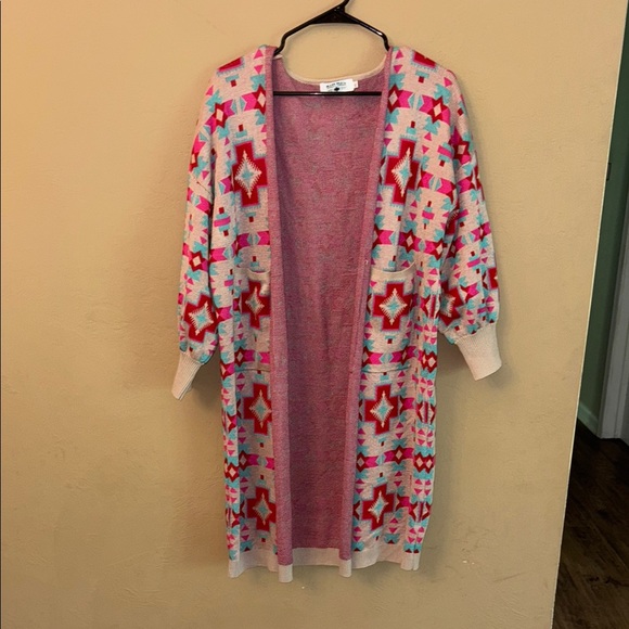 Crazy Train Sweaters - Crazy Train Pink and Red Patterned Cardigan